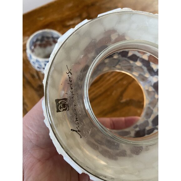 Home Interior Mosaic Glass Candle Holder Set With Blue & Brown Stained Glass Des - Picture 4 of 5